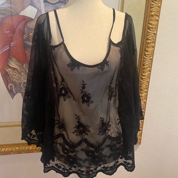 Black off shoulder sheer blouse - Picture 6 of 11